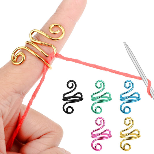 Aster 5Pcs Crochet Tension Ring, Handmade Crochet Ring for Finger Adjustable Yarn Knitting Thimble Ring, Crochet Accessories for Faster Knitting Crocheters Women Beginner Gift