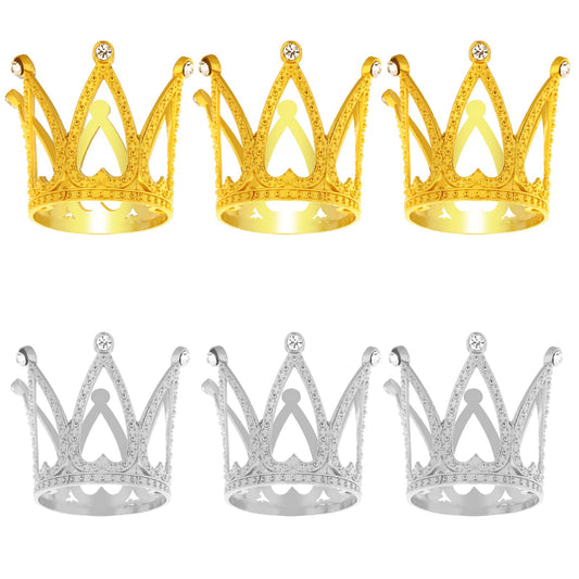ASTER 6 Pieces Crown Cake Topper, Gold Mini Crown Small Baby Silver Crown Vintage Prinrcess Tiara Cake Toppers for Birthday Party Wedding Cake Decoration (Gold, Silver)