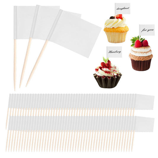 100 Pack Toothpick Flag, White Cocktail Toothpicks Flags Cake Toppers Small Toothpick Mini Stick Cupcake Toppers Fruit Cupcakes Toppers Food Stick Flags Decorations for Party Bar Sport Events