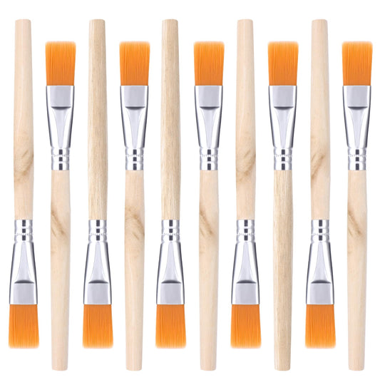 10 Pcs Flat Short Handle Paint Brushes, Bulk Paint Brushes, Nylon Bristles with Wooden Handle & Aluminum Ferrule for Acrylic, Watercolor, Oil Painting - Artist & Student Art Supplies