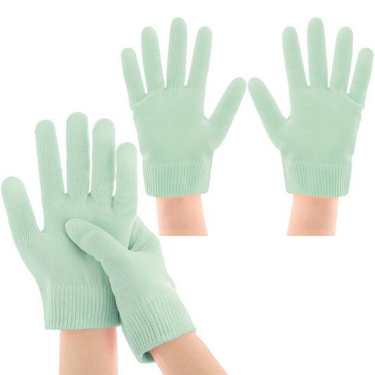 Aster Moisturizing Gloves Overnight 2 Pcs Gel Spa Therapy Gloves for Repairing Dry Cracked Hands Skin Care Gel Lining Infused with Essential Oils and Vitamins, Green