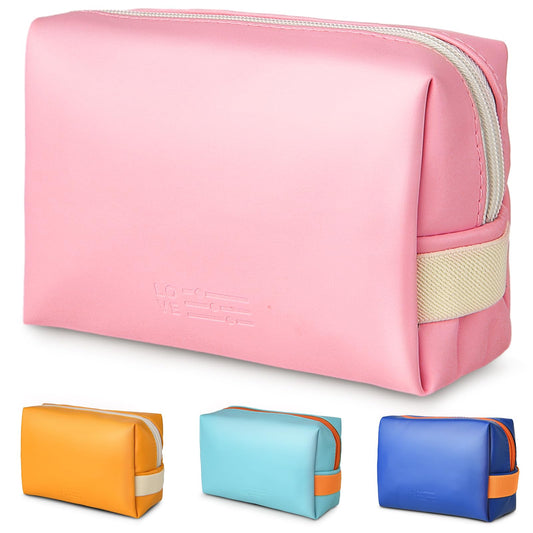 Travel Cosmetic Bag - Waterproof Leather Makeup Bags for Women Travel Toiletry Bag Portable Makeup Organizer Bag, Roomy Zipper Cosmetic Bag for Women and Girls (Pink)