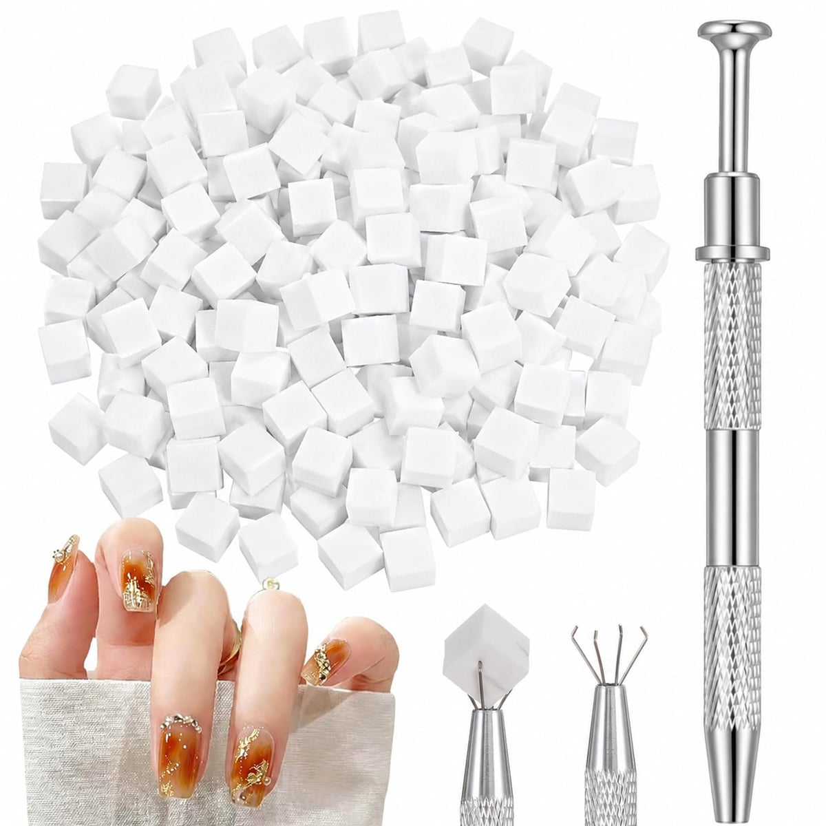 Pack of 200 Nail Art Sponges, Nail Art Sponge Brushes with Metal Gripper