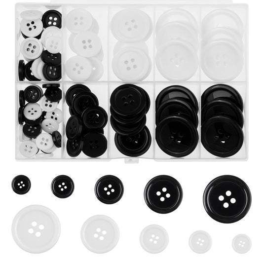 100 Pack Sewing Buttons 4-Hole Craft Buttons Clothes Buttons Mixed Black White Buttons 5 Sizes Assorted Buttons for Sewing Projects Holiday Decorations