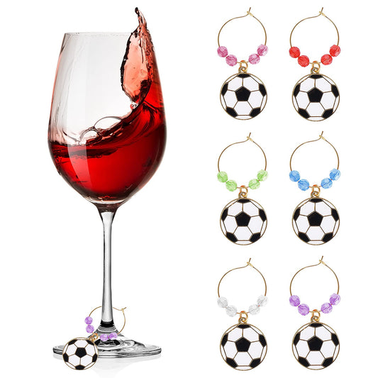 ASTER Football Wine Glass Charms Markers Tags Identification,6pcs Alloy Football Charms Soccer Themed Drink Markers for Stem Glasses