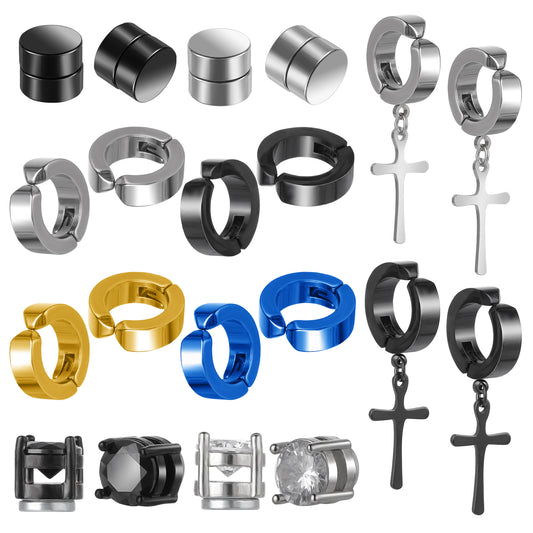 10 Pairs Magnetic Stud Earrings Stainless Steel Magnetic Earrings Non Piercing Cross Fake Earrings, Clip on Earring Magnet Earring for Men,Women,Kids,Girls