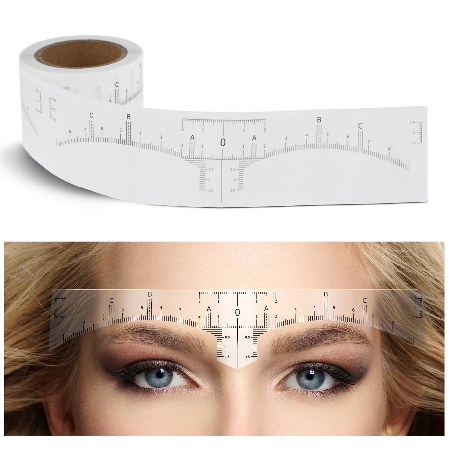 1 Roll (50Pcs) Eyebrow Ruler Stencils - Abeillo Disposable Brow Ruler Sticker, Microblading Eyebrow Template, Brow Measuring Shaper Tool, Eyebrow Mapping Tool for Tattooing