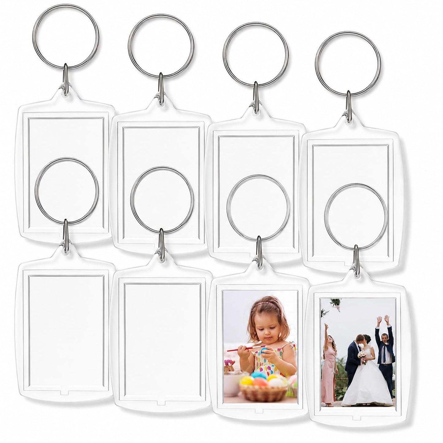 Lnngub Acrylic Photo Keyrings, 3.2 x 4.5 cm, Rectangular Convex Pack of 8