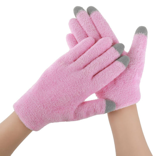 Touchscreen Gloves for Eczema and Dry Hands Overnight- Moisturizing Gloves with Gel Lining, Hydrating Cracked Hand Treatment Fuzzy Gloves, Touchscreen Fingers Spa Lotion Glove for Women (Pink)
