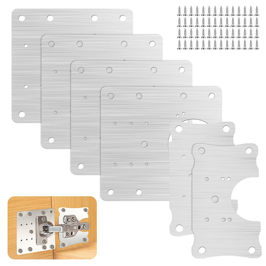 Aster 6 Pcs Cabinet Hinge Repair Plate, Stripped Door Hinge Repair Fixing Plate, Stainless Steel Cabinet Door Hinge Repair Borad with Mounting Screws, Kitchen Cupboard Door Hinge Repair Brackets Kit