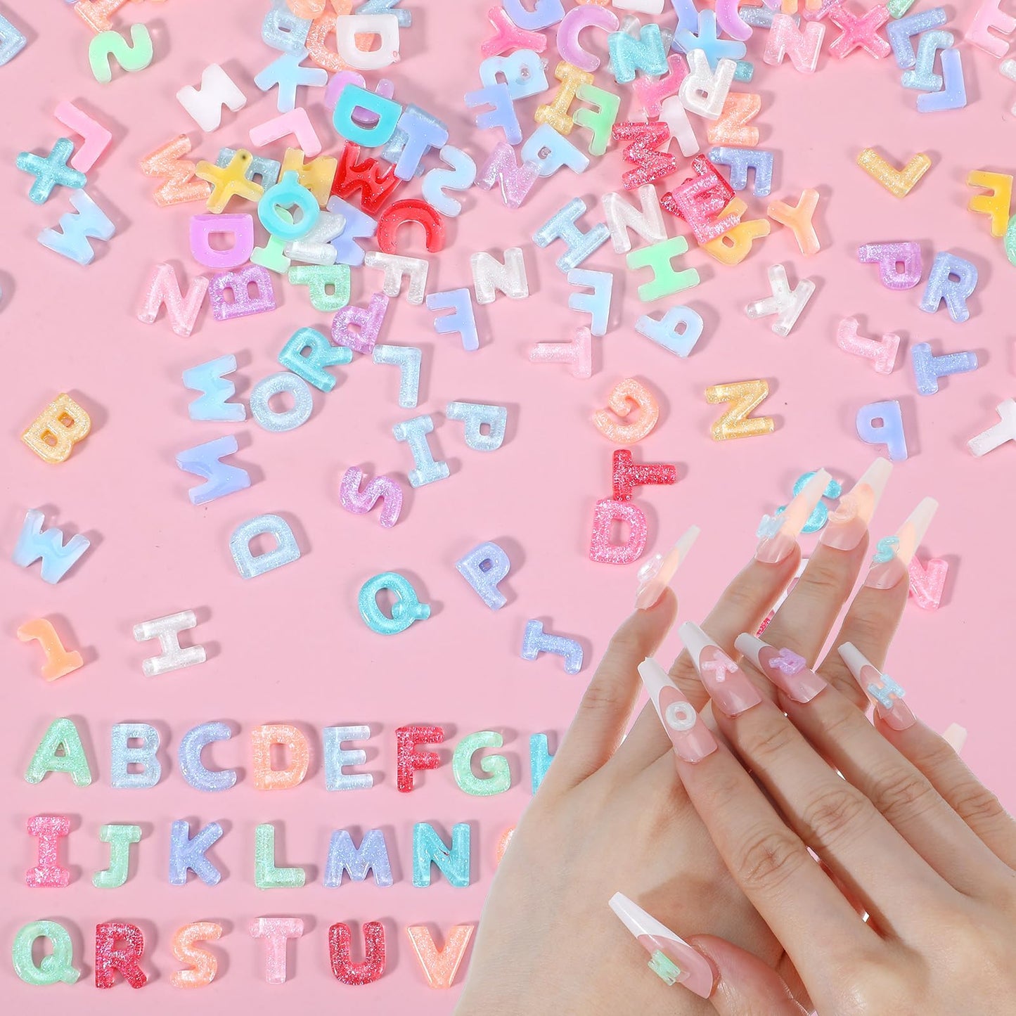 250Pcs Resin Nail Charms Set, 3D Letter Nail Decorations, Cute Nails Art Accessories for DIY Manicure, Acrylic Nails, Crafts & Slime Making