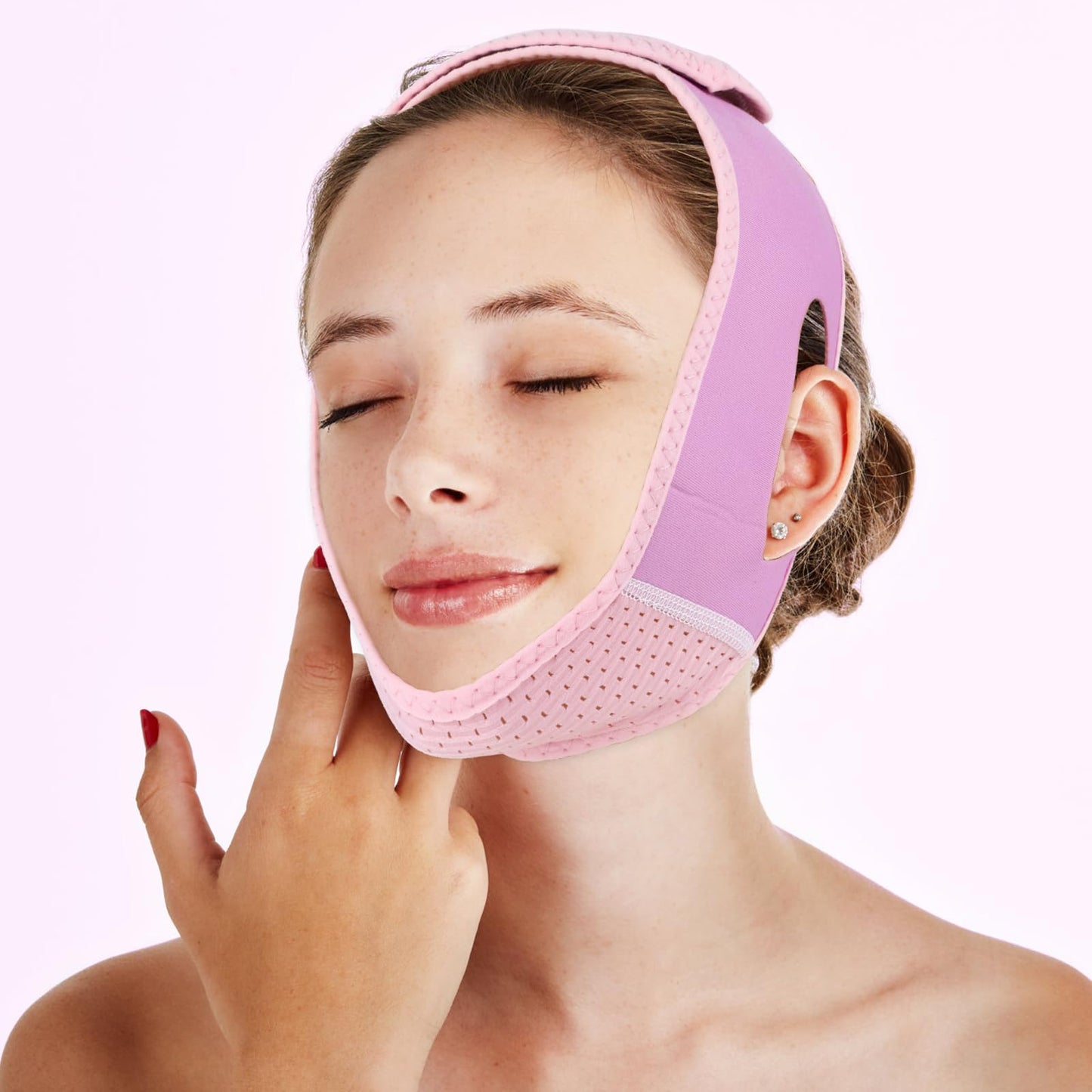 Thinp Double Chin Reducer, Reusable V Line Lifting Mask Double Chin Reducer Chin Strap for Double Chin for Women Double Chin Remover Face Lifting Belt for Tightening Skin Preventing Sagging (Purple)