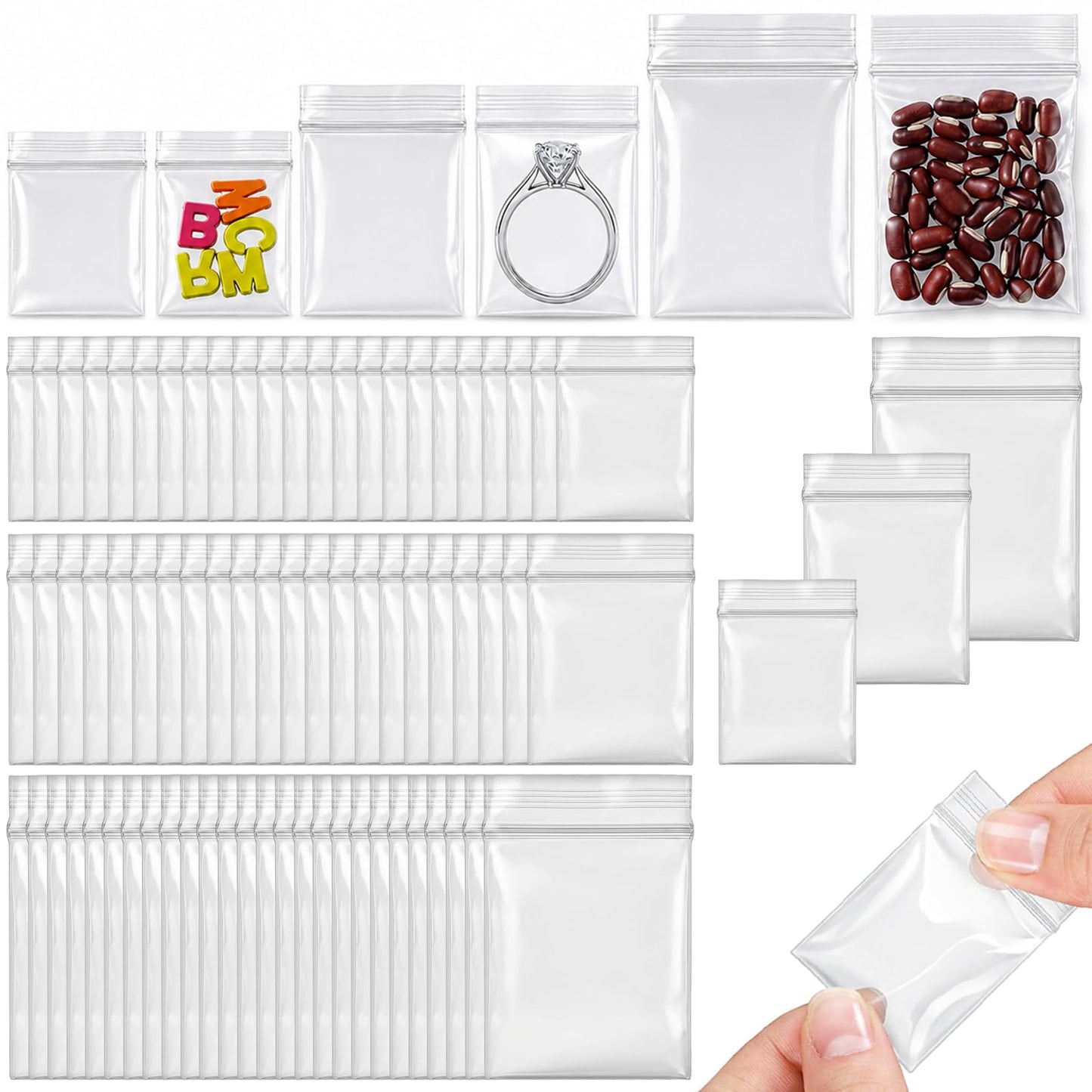 Pack of 300 Small Plastic Bags 3 Sizes Small Poly Bags Sealing Bags