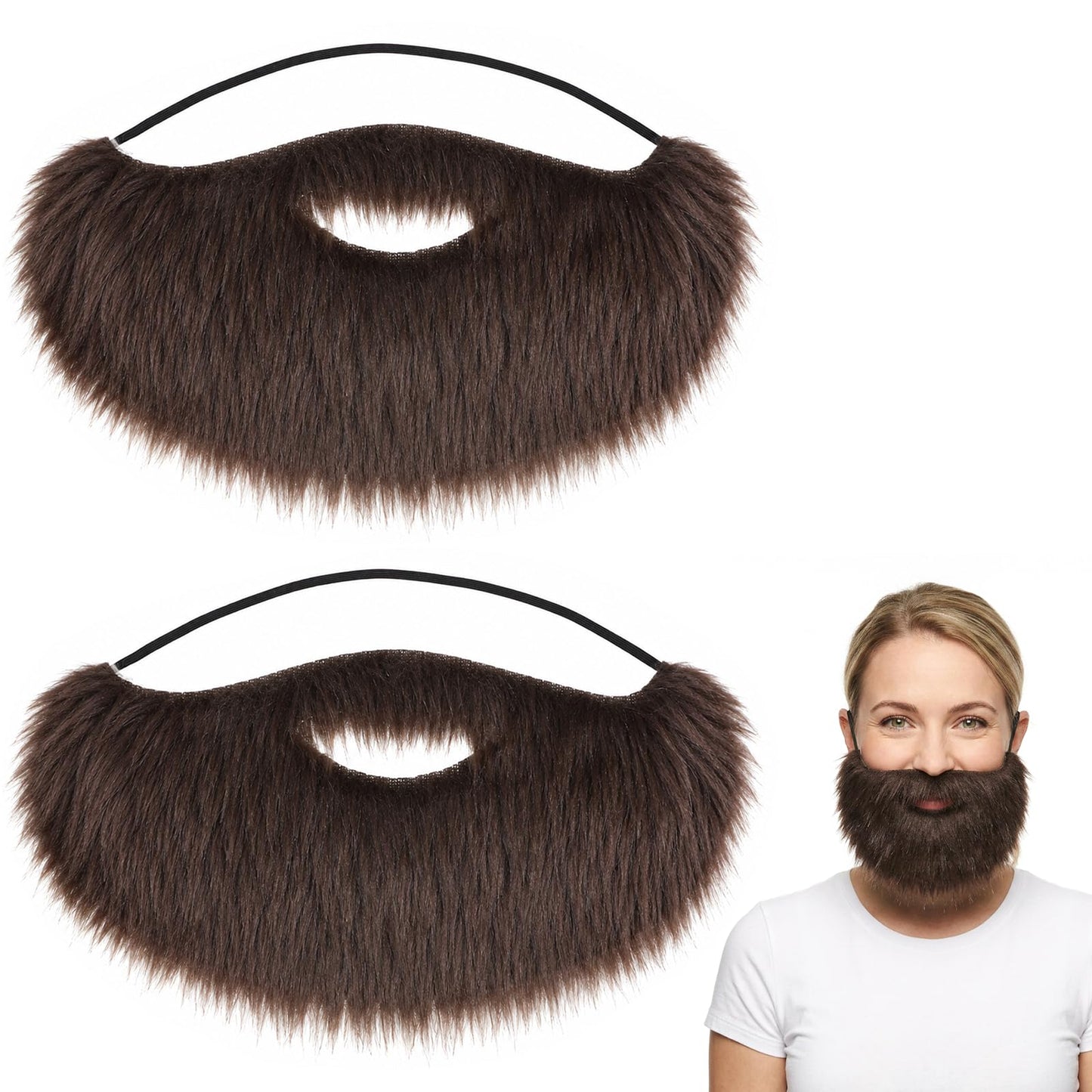 Auteonsa 2 Pack Brown Fake Beards Costume with Elastic Strap