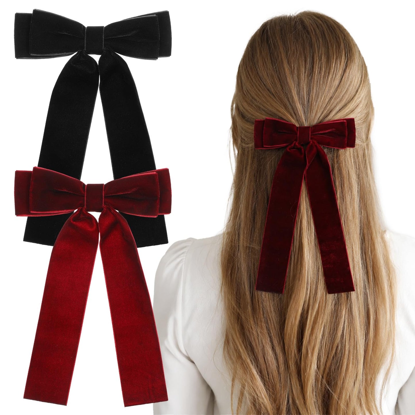 Pack of 2 Velvet Satin Ribbon Bow Hair Velvet Hair Bows Clips