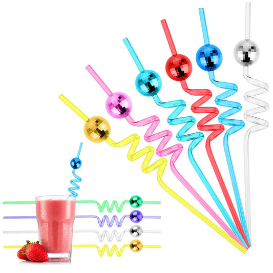 10 Pieces Disco Ball Straws, 70s Disco Party Decorations Reusable Plastic Straws Mirror Reflective Stirrers Cocktail Disco Ball Decor for Bachelorette Party Holiday Wedding Birthday Supplies (Color)
