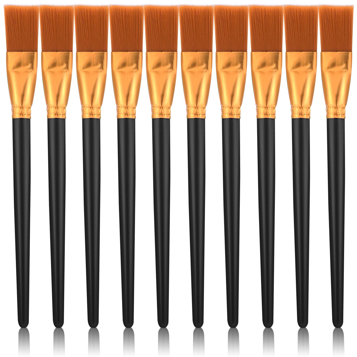 10 Pcs Flat Paint Brushes for Acrylic Painting, 1 Inch Nylon Paint Brushes Artist Painting Brushes Professional Paint Brush Set for Acrylic Watercolor Oil Painting, Black