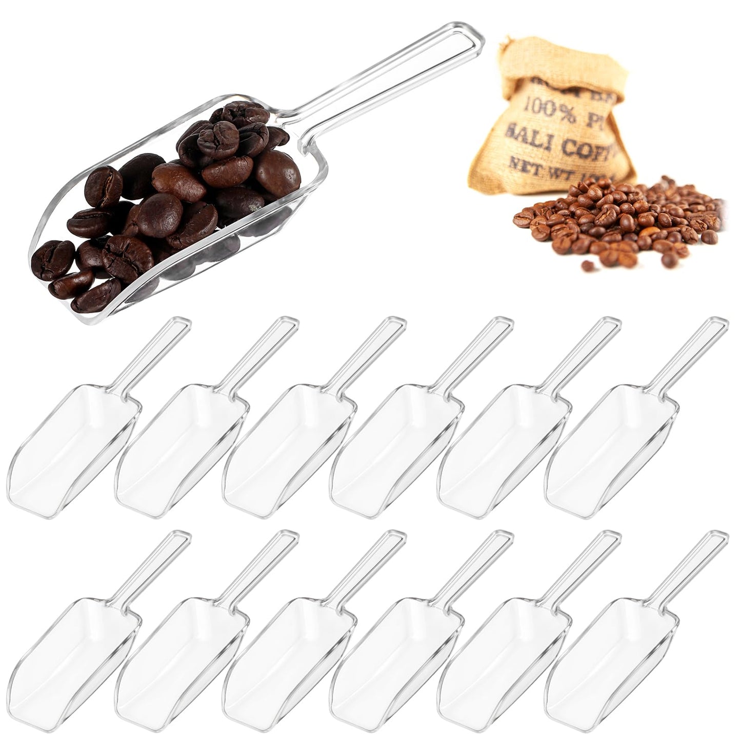 12 Pieces Plastic Kitchen Scoop, Transparent Ice Scoop, Multifunctional Measuring Spoon, Small Kitchen Scoop, for Confectionery, Desserts, Tea, Ice Cubes, Ice Cubes, Pet Food