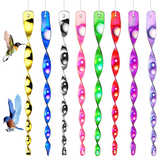 ASTER 8 Pcs Reflective Bird Deterrent Rods, Hanging Bird Repellents 30cm Reflective Wind Spiral Bird Scarers for Gardens - Keep Birds Away From Your Home, Courtyard, Patio