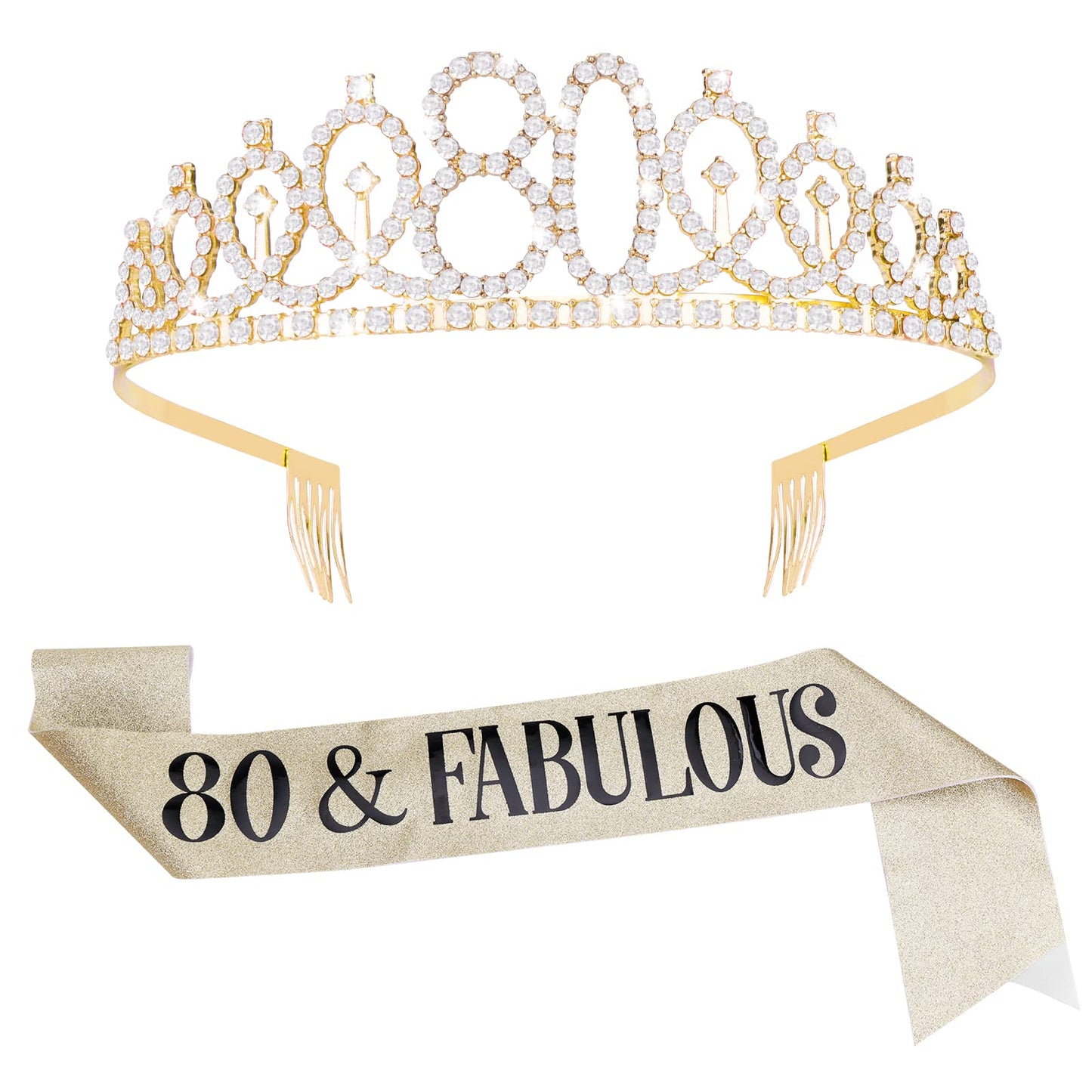 ASTER 80th Birthday Sash and Tiara Kit - Rose Gold 80& Fabulous Sash and Rhinestone Crown Birthday Gift for Women Happy 80th Party Decorations