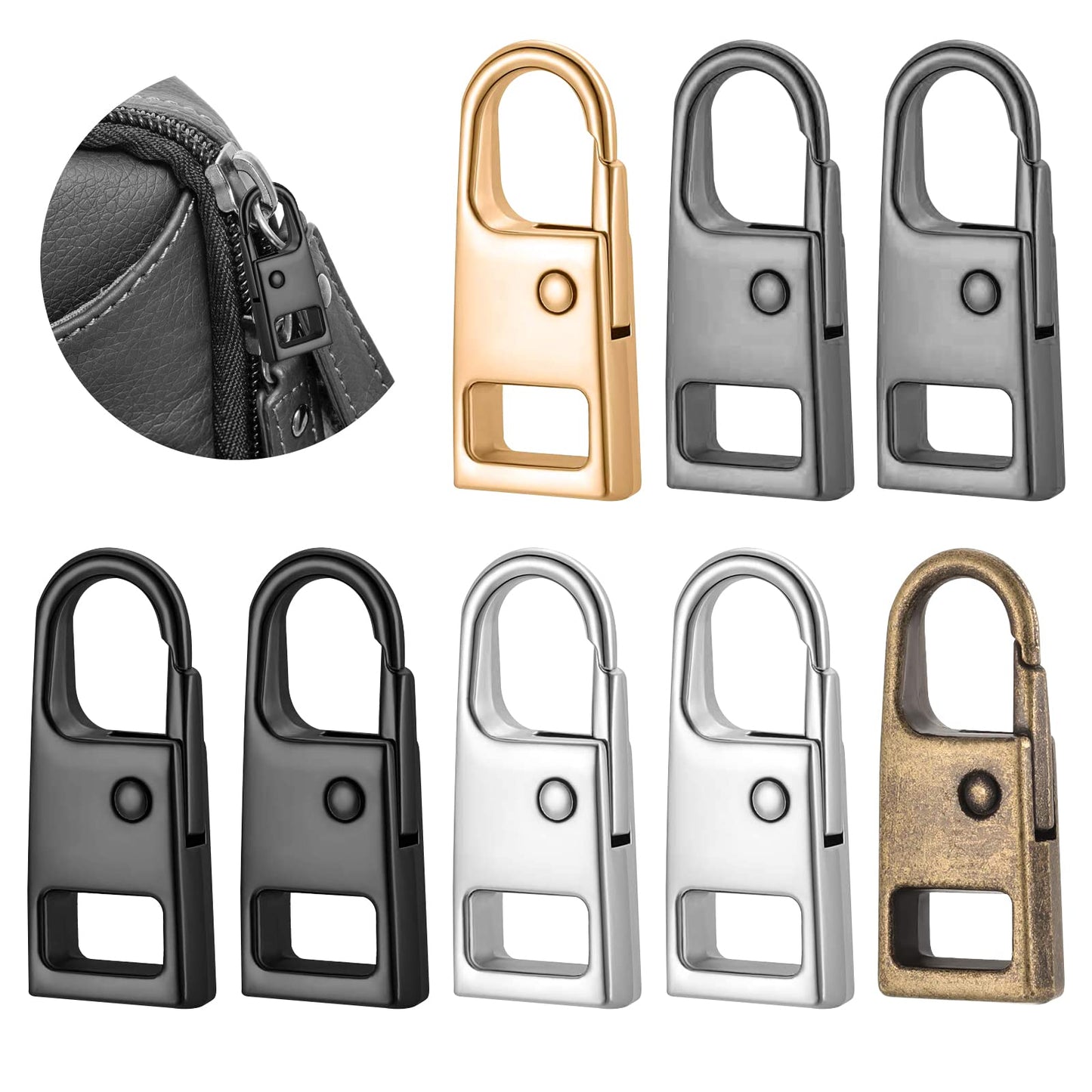 ASTER 8 Pieces Zipper Pull Replacement Repair Kit,Detachable Universal Metal Zipper Pull Head Replacement,Zipper Handle Mend Fixer Zipper Tab Repair Kit for Luggage Backpack Jacket Coat