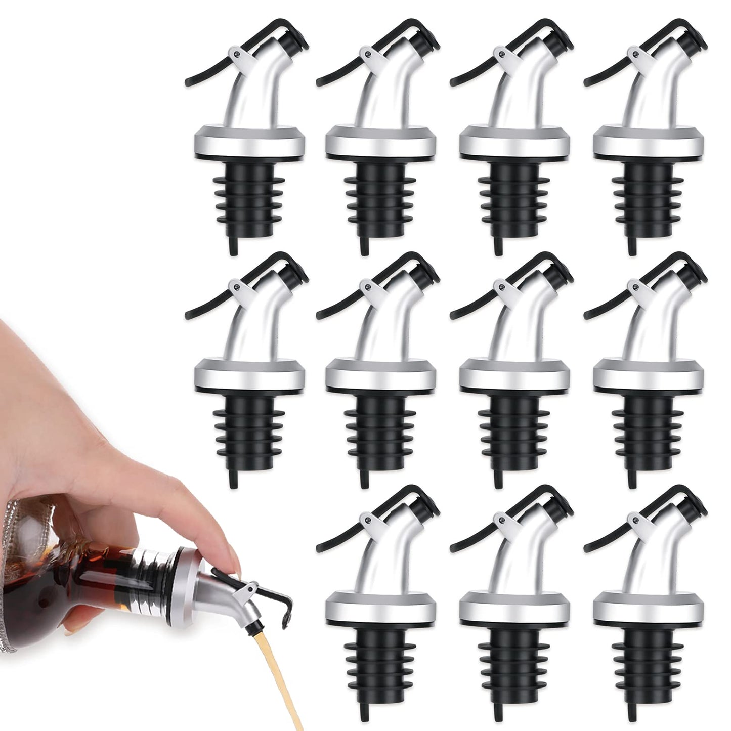 ASTER Olive Oil Spouts Bottle Pourer 10 Pack,Leakproof Liquor Pourers with Dust Caps Oil Spout Liquor Spirit Drinks Pourer for Bar and Kitchen-Push Control Switch.