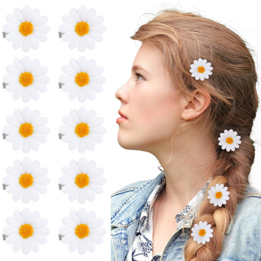 10 Pcs Daisy Hair Clips, White Daisy Flower Hair Clips, Women Sweet Flower Side Hair Clip, Flower Hair Barrettesm, Hair Pins for Wedding Hair Accessories