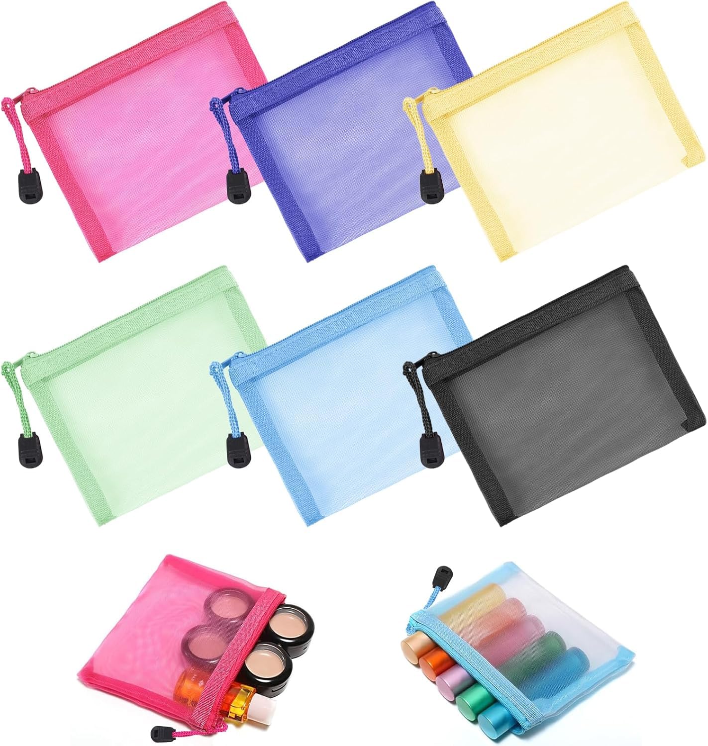 Thinp 6 Pack Mesh Zipper Pouch Bags, 13.5x10.2cm Small Makeup Bag for Purse