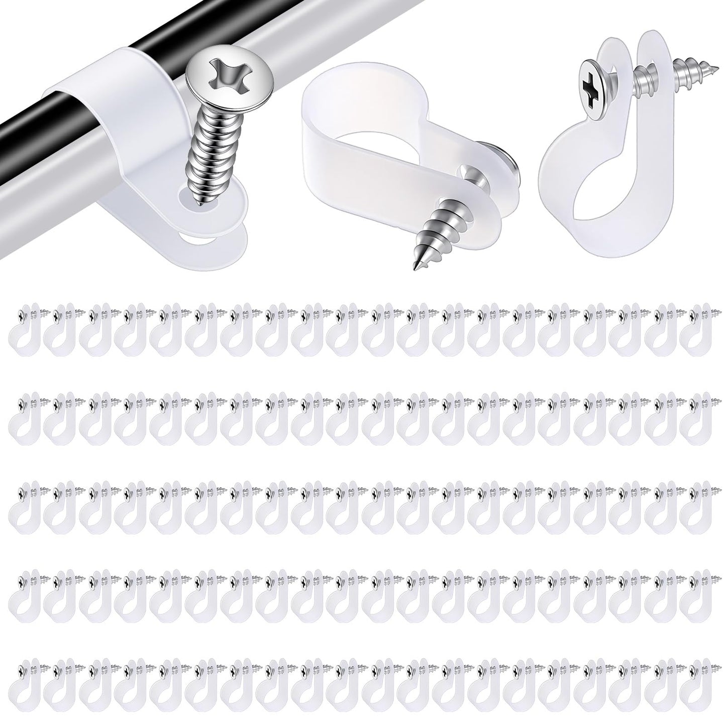 Pack of 100 1/2 Inch Cable Clamps for Screwing R-Type Cable Clamps