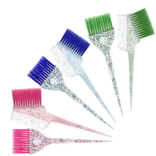 ASTER 6 Pieces Hair Dye Brush Set, Hair Colour Brush, Framar Tint Brushes, Tint Applicator with Colorful Soft Bristles and Glitter Handle for DIY Hair Coloring Salon Hair Dyeing, 3 Colors, 2 Styles