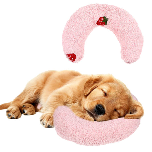 Thinp Dog Pillow,Cat Pillow Soft Dog Bed Pillows with Cute Embroidery Pattern Cat Pillows for Indoor Cats U Shaped Dog Pillows for Small Dogs & Cats for Sleeping Improve(Pink)