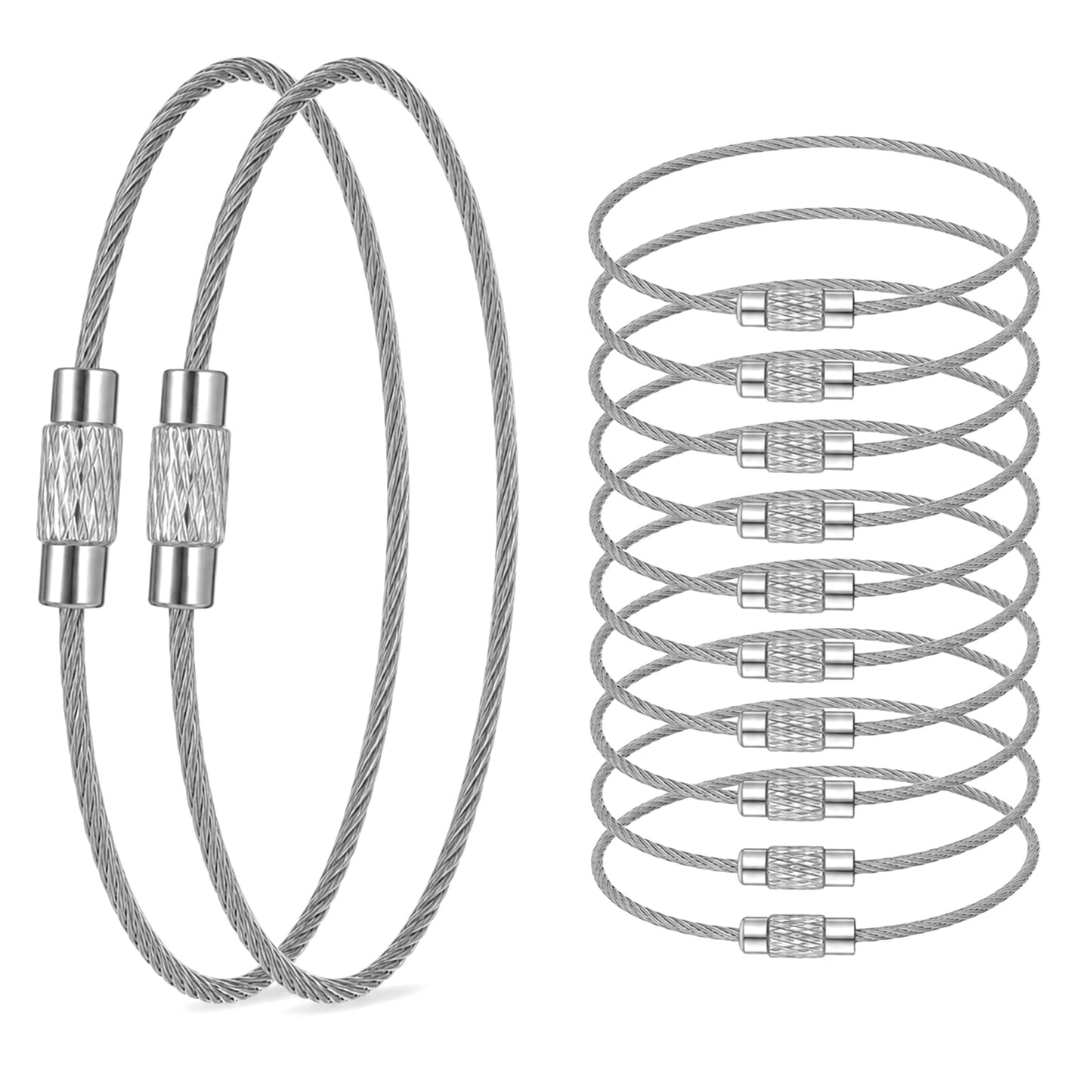 12 PCS Stainless Steel Wire Keychain Cable 6 Inch, Silver Cable Key Ring