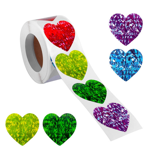 ASTER 500 Pieces Glitter Heart Stickers Valentine's Love Stickers - 1.5" Multicolor Heart Decorative Labels for Valentine's Day Wedding Decorations Accessories