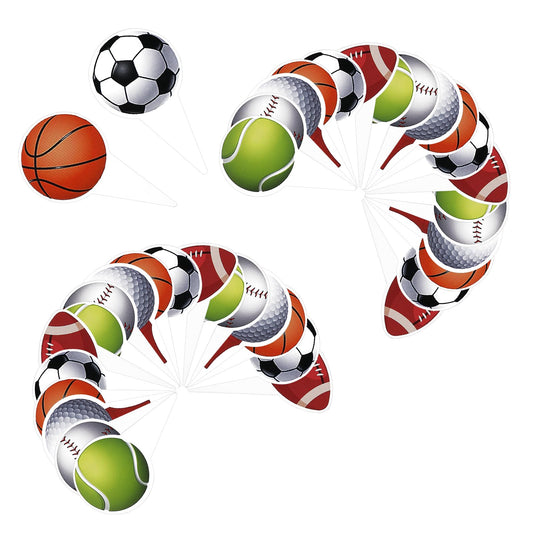 Aster 36 Pcs Sports Cupcake Toppers, Golf Basketball Football Tennis Rugby Baseball Cake Topper Picks for Boy Happy Birthday For Sports Ball Game Theme Party Decorations