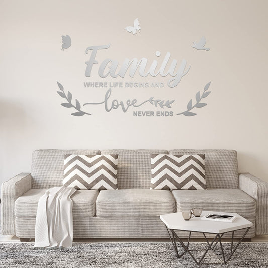 ASTER 3D Acrylic Mirror Wall Decal Stickers Family Quotes Wall Mirror Decor Removable Wall Art Decals DIY Motivational Butterfly Mural Stickers for Office Home Dorm Decor (Sliver)