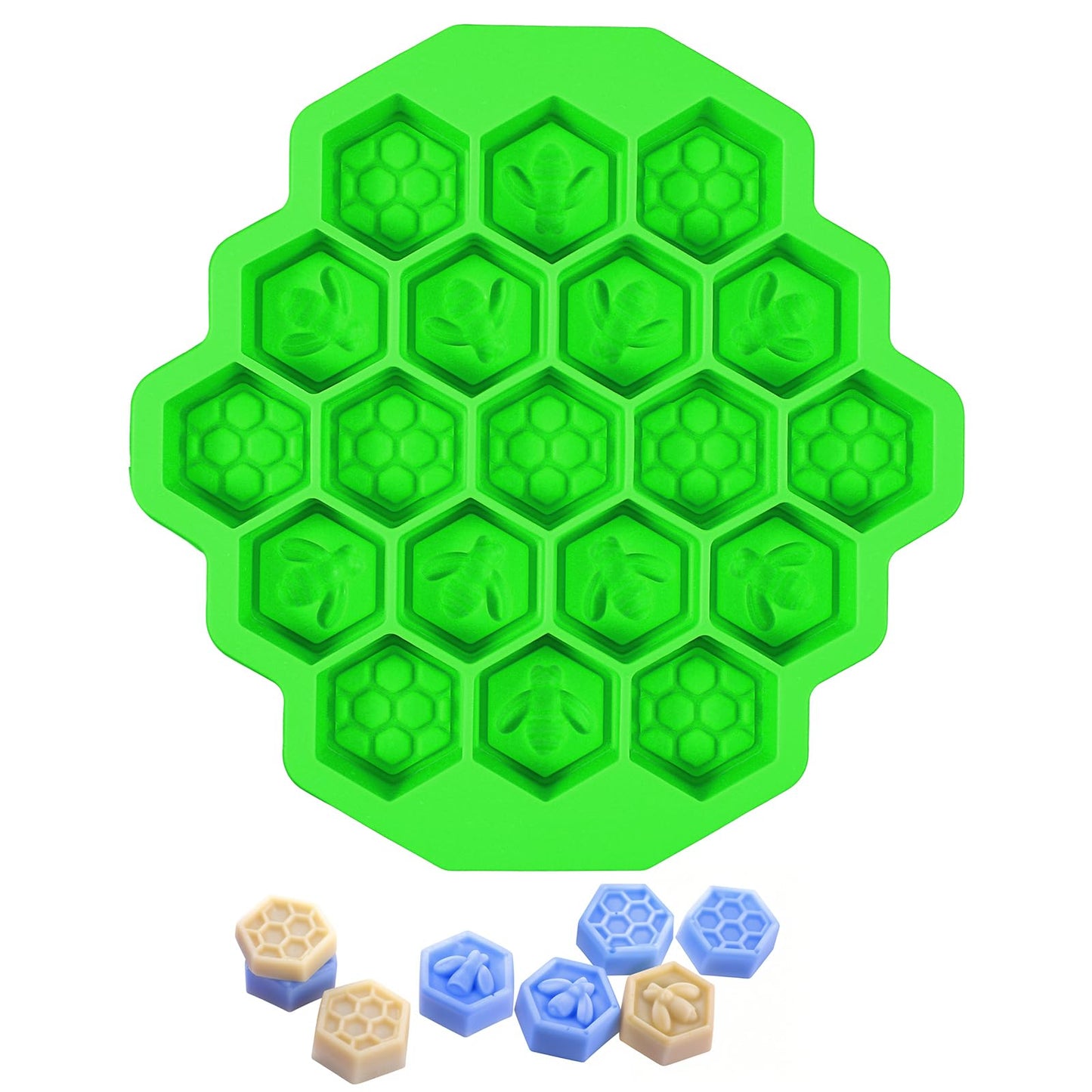 Versatile Honey Comb Silicone Moulds, 19 Cavity Bee Silicone Mould for Baking, Reusable Non-Stick Wax Melt Moulds for Craft(Green)