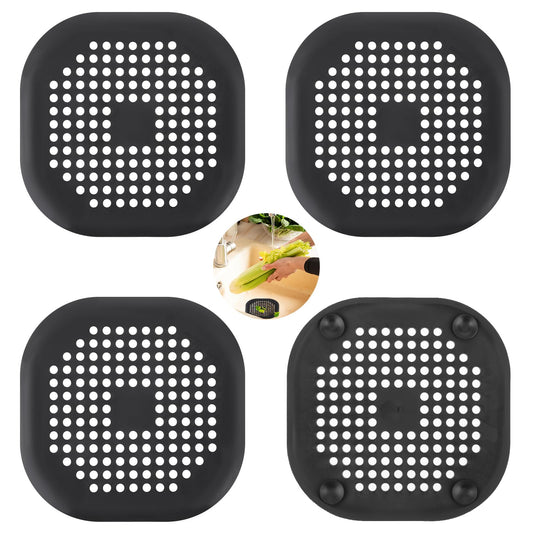 ZEYIYER 4PCS Shower Hair Catcher, Silicone Drain Protector with Sucker, Sink Strainer Shower Drain Cover Sink Filter Hair Catcher for Bathroom Bathtub Kitchen (Black)