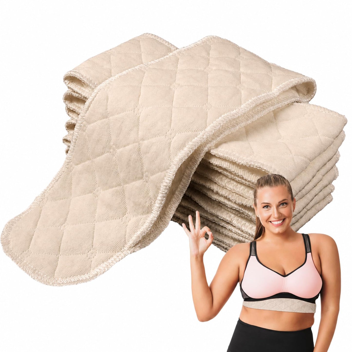 CIATBYYJ Pack of 12 Cotton Bra Inserts, 3-Layer Washable Bra Inserts