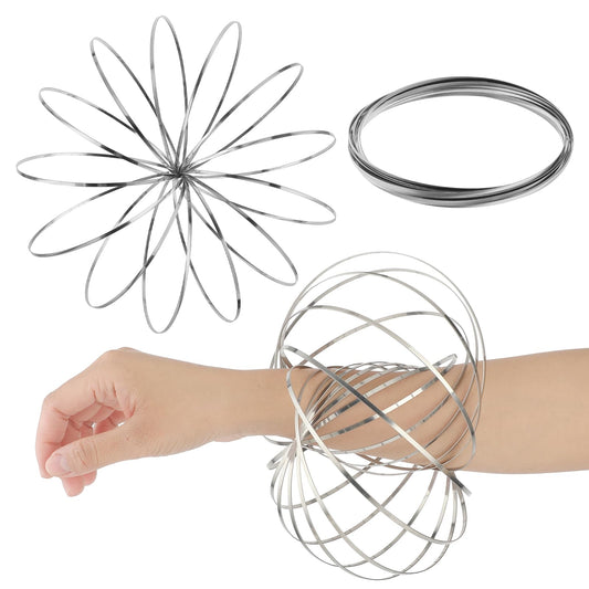 Aster Flow Ring Arm Magic Spring Ring Metal 3D Shaped Arm Magic Bracelet Toy for Stress Relief Autism Sensory Interactive Science Educational Toys(Silver)