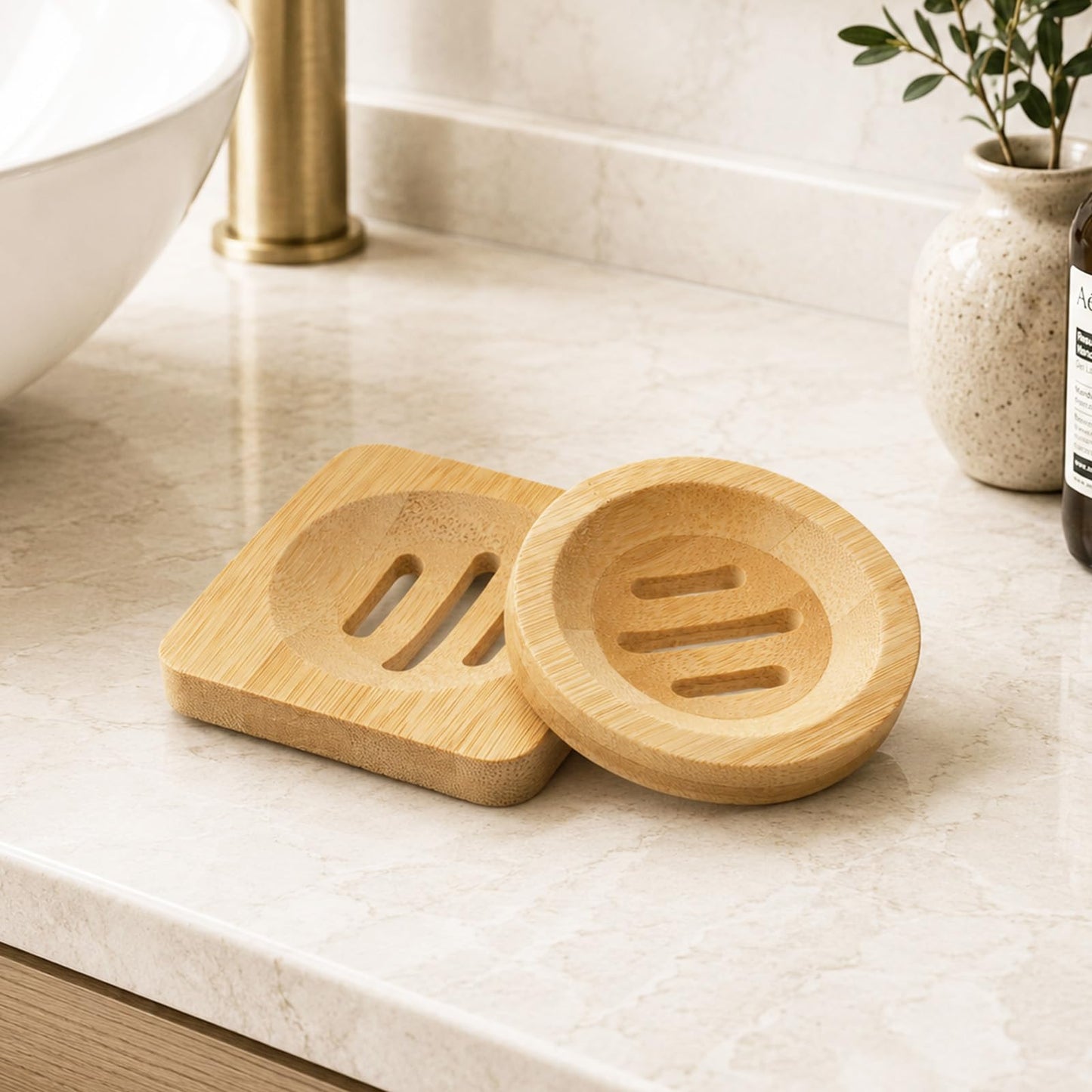 Bamboo Soap Dish Set of 2, Waterproof Soap Dish for Shower Bathroom