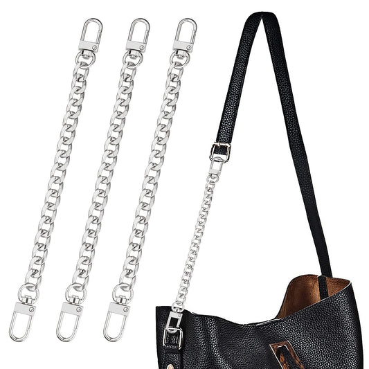 ASTER 3 Pieces Purse Chain Strap 20 CM DIY Handbag Purse Strap Extender with Metal Buckles for Purse Handbags Wallet Clutch Shoulder Bag Replacement Strap (Silver(3PCS))