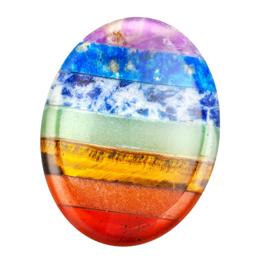 Thinp Thumb Worry Stone for Anxiety Stress Relief Meditation, 7 Chakra Crystal Healing Stones Colorful Crystals and Healing Stones Oval Chakra Worry Stone Crystal Stress Relief Gifts