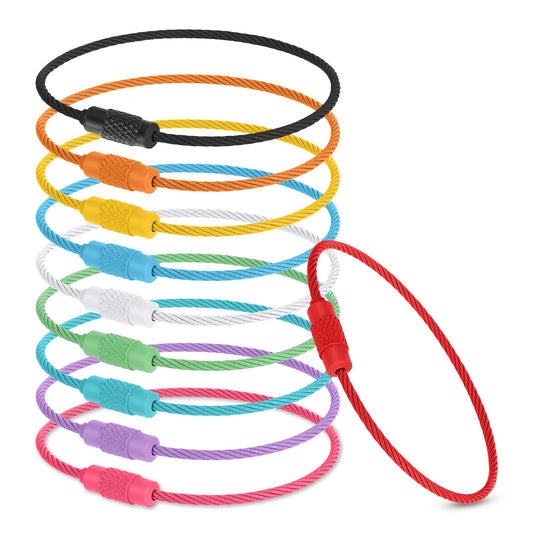10 Pieces Small Keychain Key Ring Holder, Colorful Key Holder for Keychain 6 Inch Cable Keyring Stainless Steel Key Ring Luggage Tag Loops Metal Wire Keychains for Hiking Luggage ID Tags(Colorful)