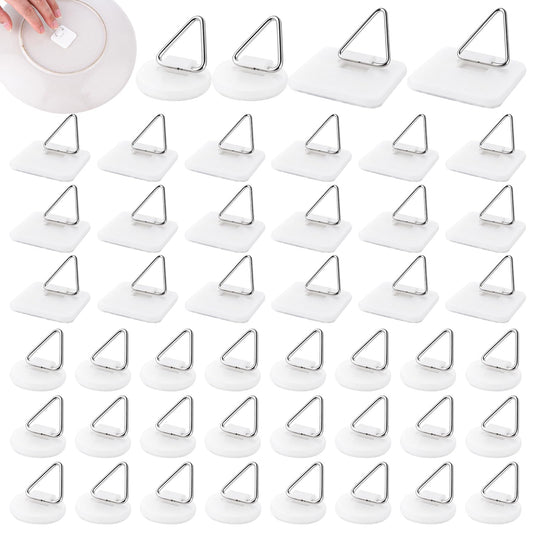 ASTER 60 Pieces Adhesive Plate Hanger Vertical Plate Holders Plastic Hooks for Wall Hanging Self Adhesive Hangers Without Nails for Bathroom Kitchen Outdoor Dorm Room Essentials