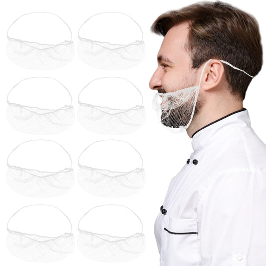 100 Pack Beard Nets Food Service, Elastic Comfortable Beard Guards Protective Beard Covers Breathable Beard Mask Beard Nets for Men Food Service Workers Facial Hair, White