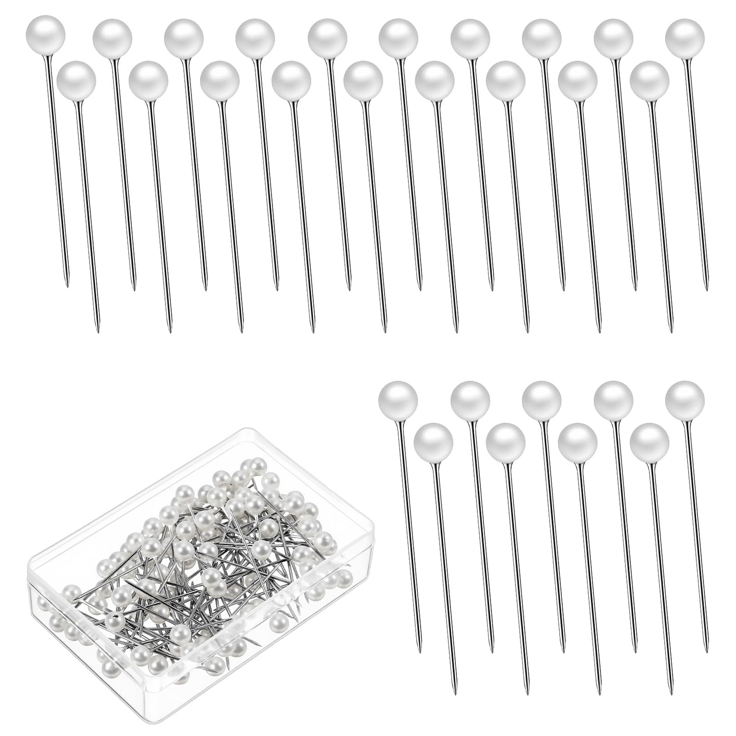 Pack of 100 Pins with Head, Stainless Steel Pins Beads, 38 mm Lapel Pin
