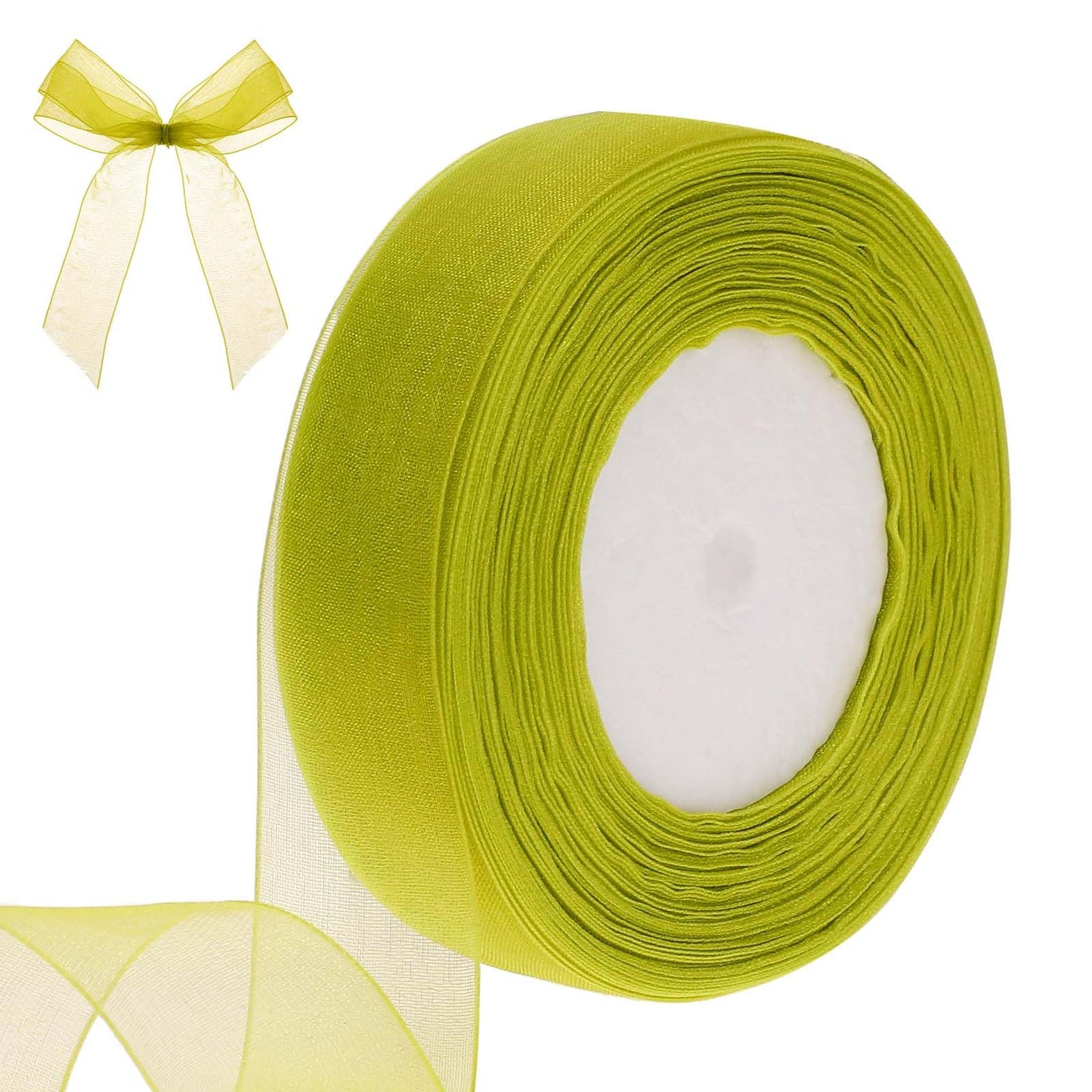 ZEYIYER Green Ribbon, 2.5 Cm X 40 M Sheer Ribbon, Flower Bouquet Festive Celebration Gift Wrap Ribbon, Light Green Chiffon Ribbon for Gift Wrapping Wedding Flower Party Decorations