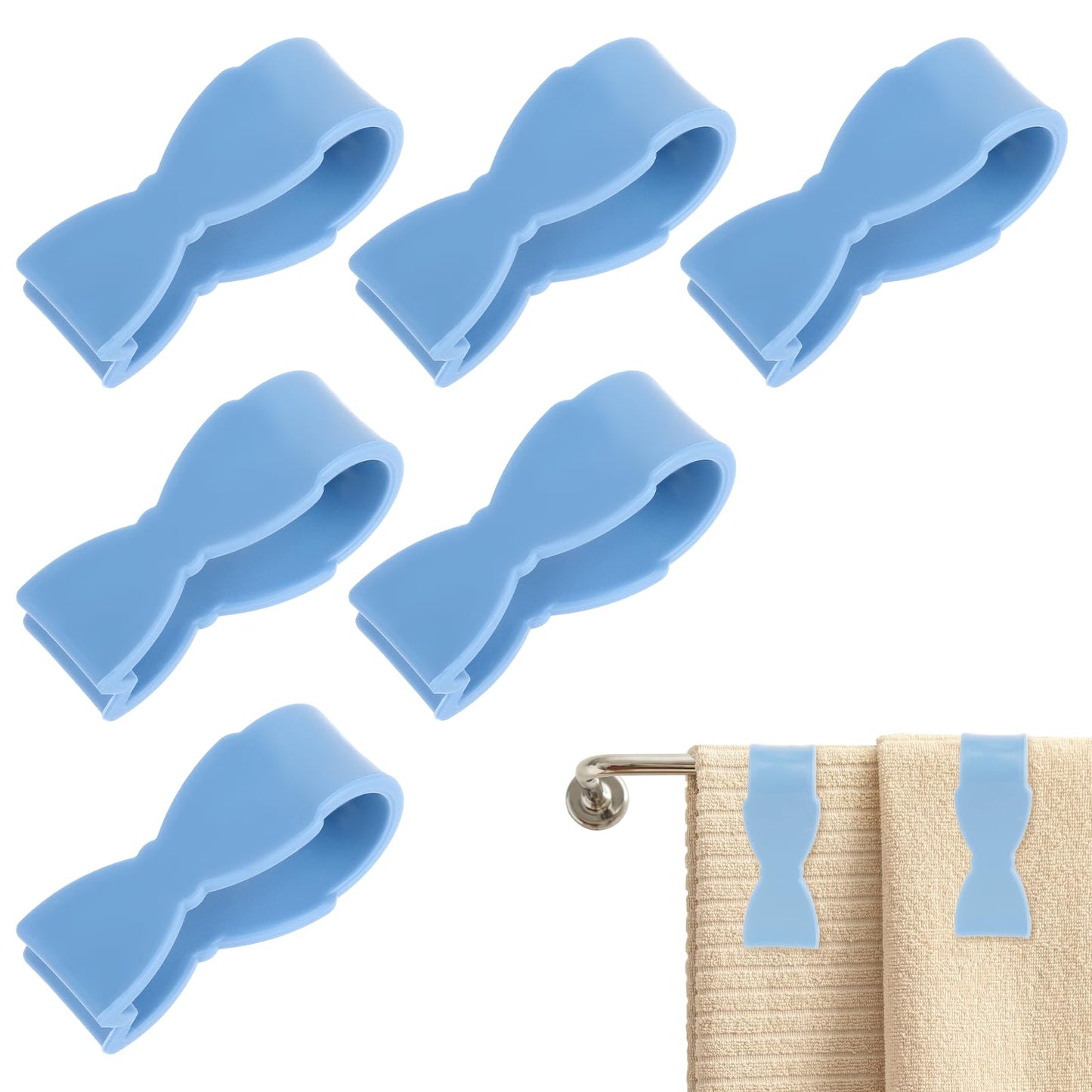 ZEYIYER 6PCS Towel Clips, Kitchen Towel Rack Towel Clips, Tea Towel Holders Clips for Kitchens, Bathroom Towel Holder Clips for Keeping Towel from Falling(Blue)