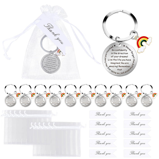 10 Sets Thank You Keychain Gifts, Thank You Gifts for Colleagues Employee Appreciation Gifts Appreciation Keychain 10 Pcs White Organza Bags and 10 Pcs Thank You Cards for Coworkers Teacher Office