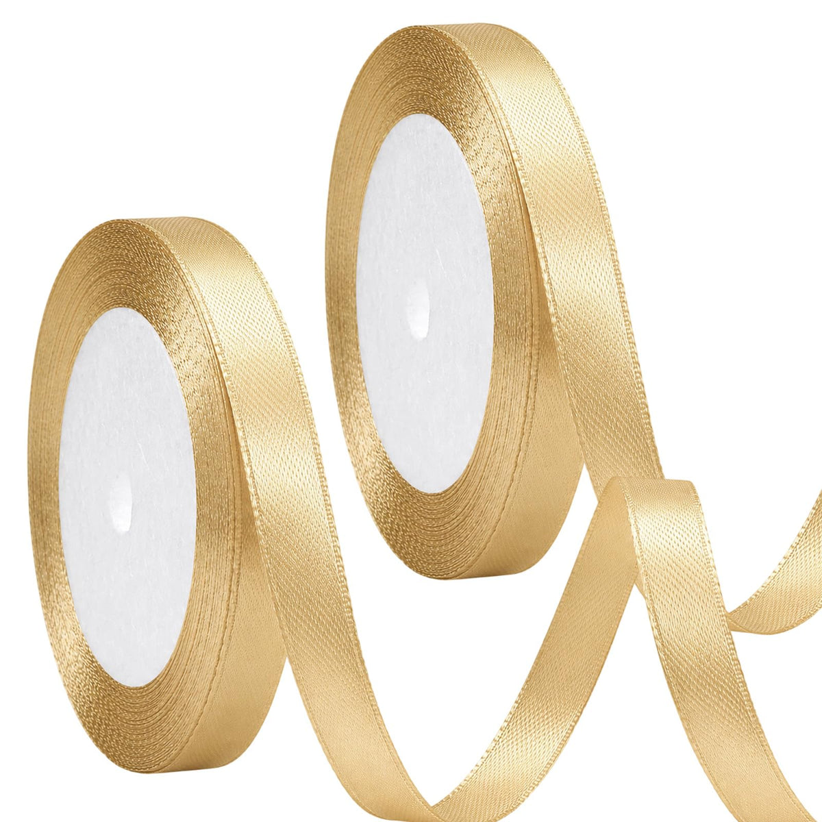 2 Rolls Gold Satin Ribbon 3/8 Inch x 24 Yards Gift Ribbon for Gift Wrapping